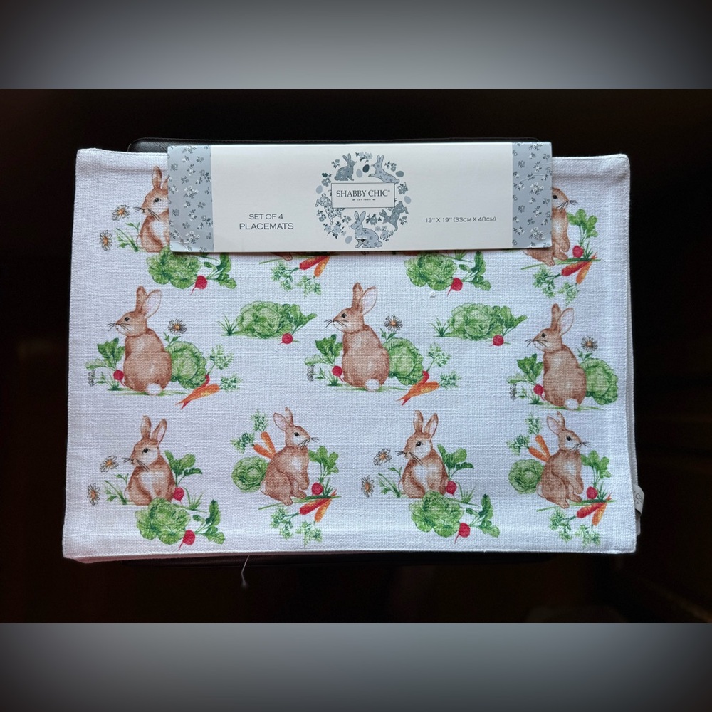 Shabby Chic Bunny and Veggie Placemats Set of 4 -NIP